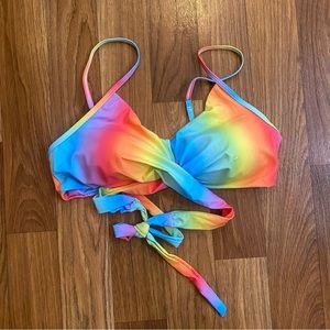 NWOT Rainbow cross-front bikini top, Size L & Size XL